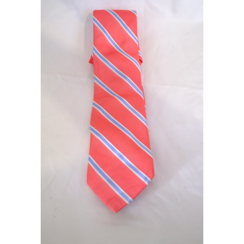 Collared Greens Necktie Salmon Blue & White Stripes Preppy Dapper American Made
